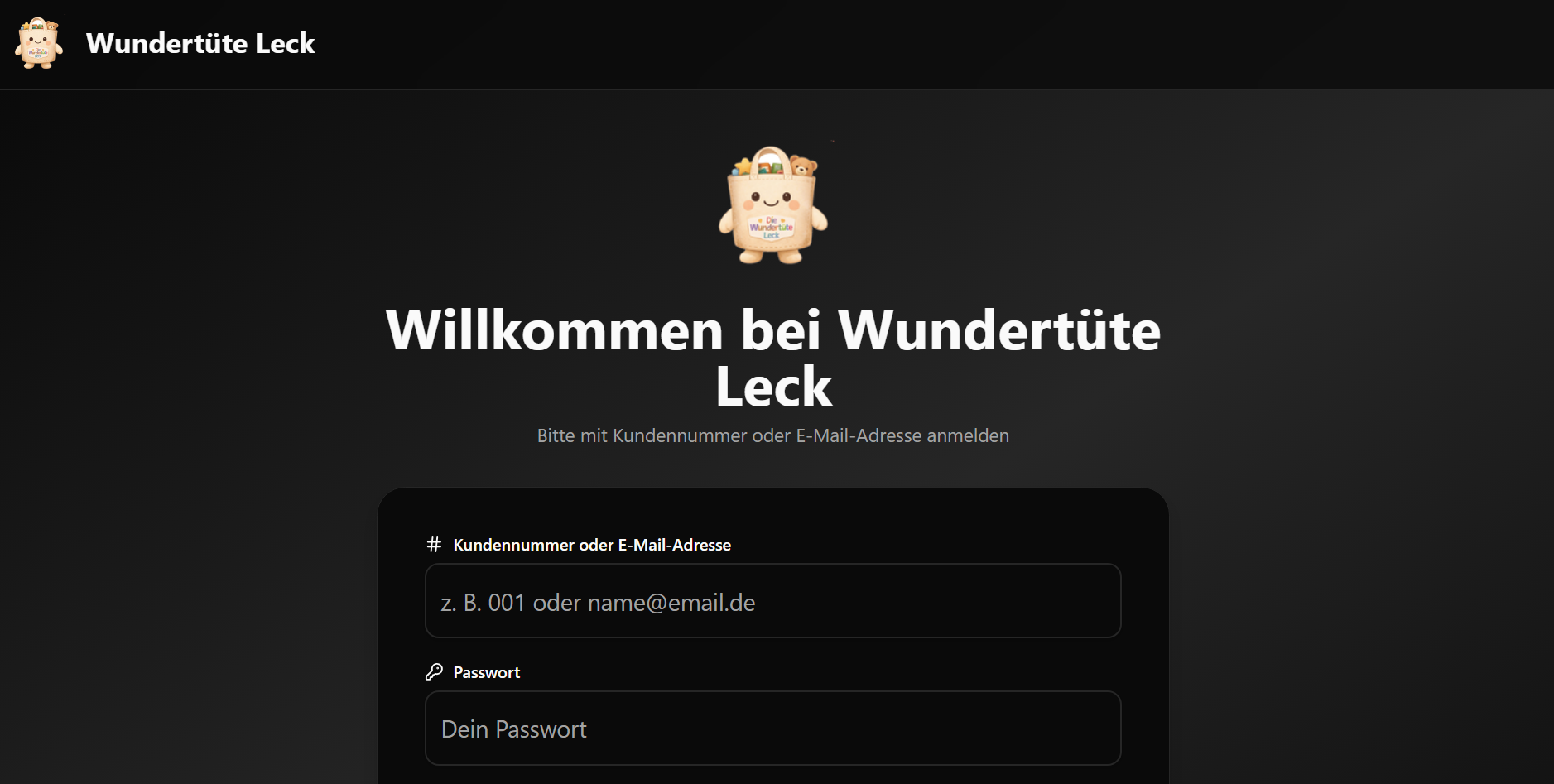 Wundertüte App Kundenlogin